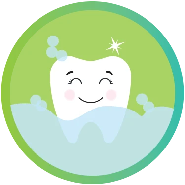 How Fluoride Works - Mixes with Saliva Icon of a happy tooth